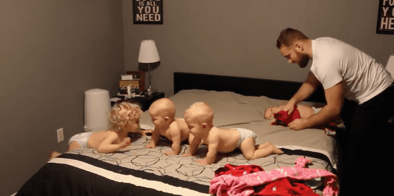 Watch: Dad (Also!) Dresses Toddler And Triplets Like A Total Pro