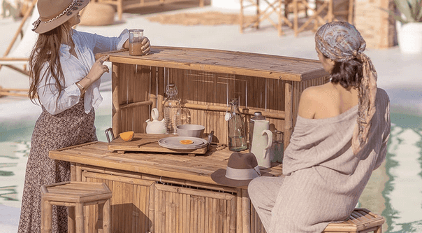 You can now buy a fully finished bar with two bar stools for your garden or terrace