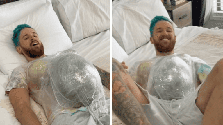 WATCH: Man ‘simulates’ being pregnant, can’t get out of bed