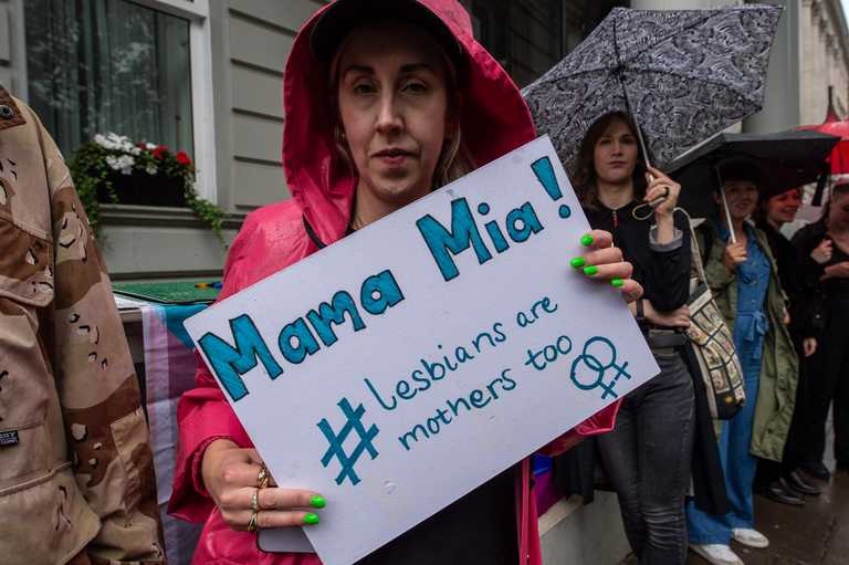 Representative groups protest in Dublin in support of lesbian mums in Italy