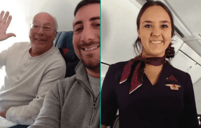 Dad books six flights to spend Christmas with flight attendant daughter during her shifts