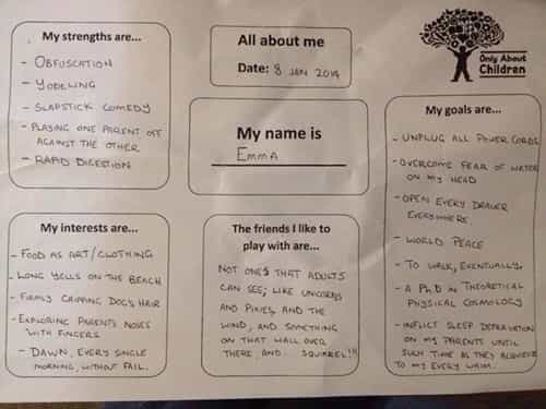 One dad took a different approach to filling out a daycare questionnaire for his daughter One dad took a different approach to filling out a daycare questionnaire for his daughter