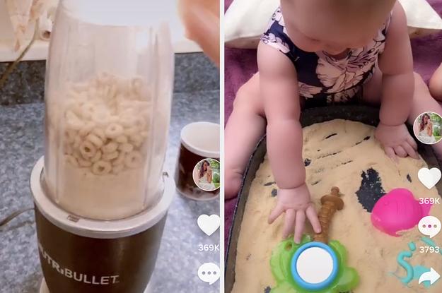 Crafty mum makes ‘edible’ sandpit for her baby by putting Cheerios in a blender Crafty mum makes ‘edible’ sandpit for her baby by putting Cheerios in a blender