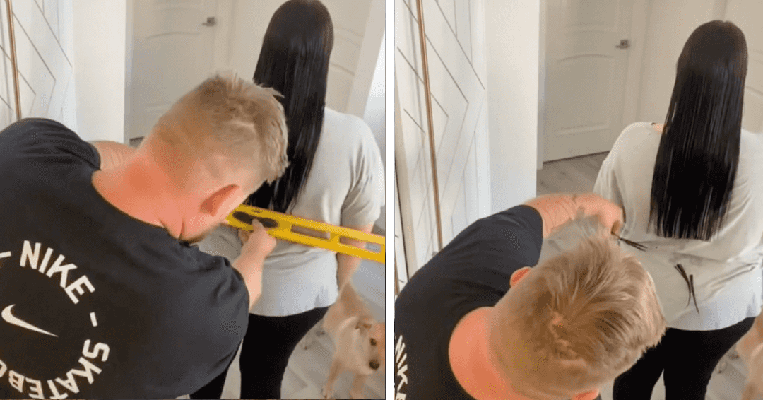 WATCH: Man cuts wife’s hair with a spirit level – successfully