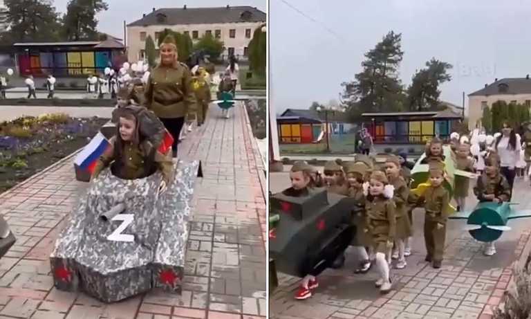 Russian pre-school children are dressed as tanks and soldiers for Victory Day Russian pre-school children are dressed as tanks and soldiers for Victory Day