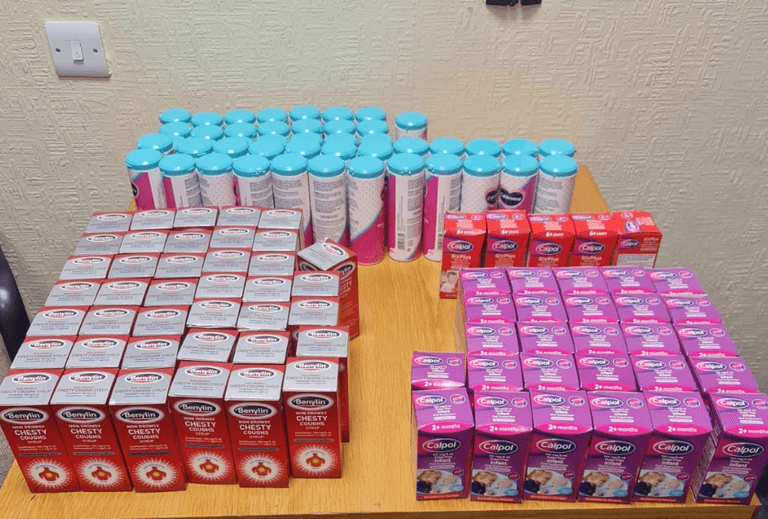 Gardaí find 40 stolen bottles of cough syrup and 32 bottles of Calpol in car Gardaí find 40 stolen bottles of cough syrup and 32 bottles of Calpol in car