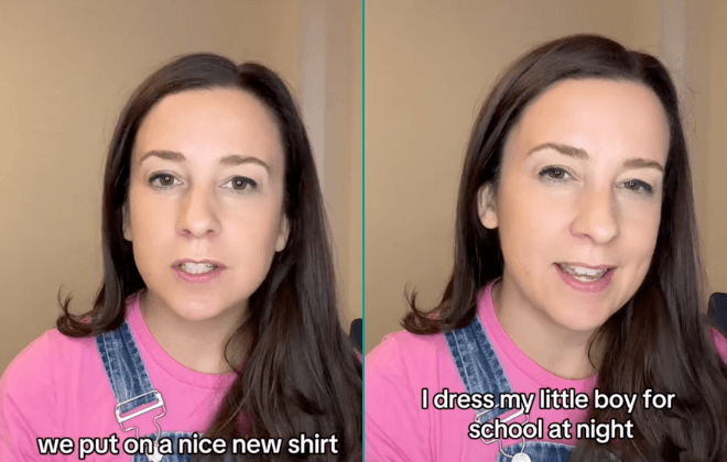 Mum reveals she puts her son to bed in his school uniform Mum reveals she puts her son to bed in his school uniform