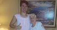 Goofy grandson makes granny giggle… by wearing one of her nightgowns