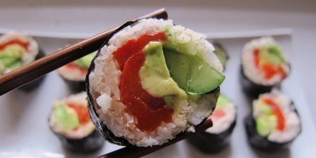 Raw spicy “tuna” sushi by celebrity chef, Doris Choi