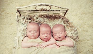 One set of triplets born six weeks apart… to twin sisters (yes, really)