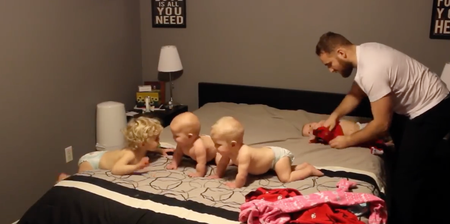 Watch: Dad (Also!) Dresses Toddler And Triplets Like A Total Pro