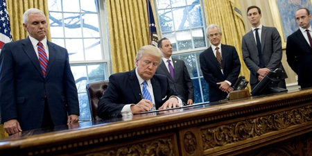 Donald Trump Signs Anti-Abortion Executive Order…Surrounded By Men
