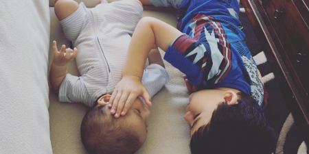 The tender moment mum catches son comforting his baby brother who has terminal cancer