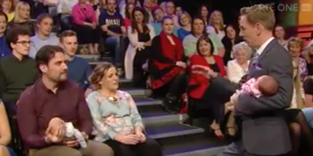 WATCH: Couple who lost son hours after birth introduce newborn twins on Late Late Show