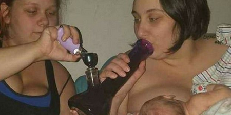 A breastfeeding mum has shared a disturbing ‘bong’ photo
