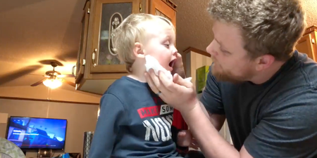 This dad trying to suck a piece of pasta from his toddler’s nose is all of us