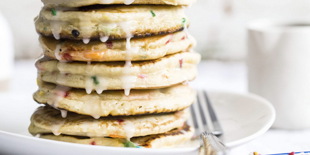 Cake batter pancakes are the perfect birthday breakfast treat