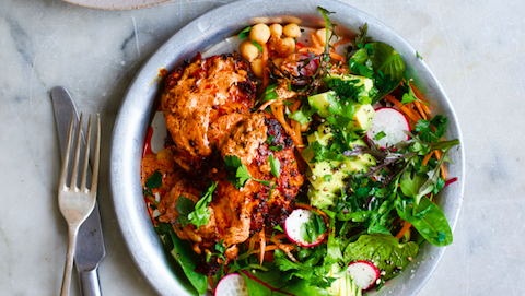 Step away from the selection box! Donal Skehan’s harissa chicken and rainbow salad recipe will get your healthy family back on the healthy eating track