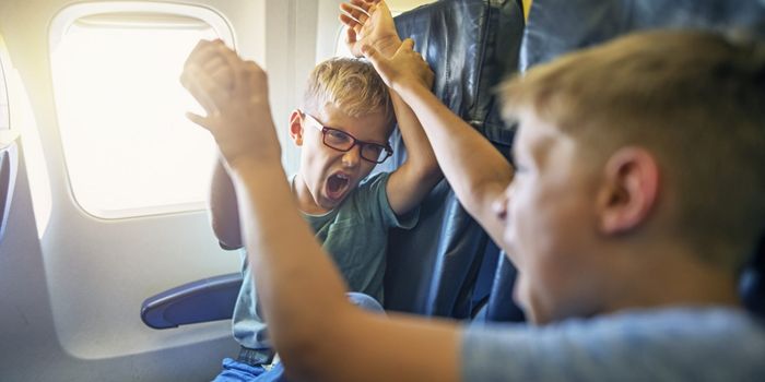 kids fighting on a plane