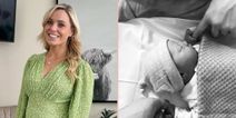 ‘He couldn’t wait’: Anna Geary gives birth to her first child