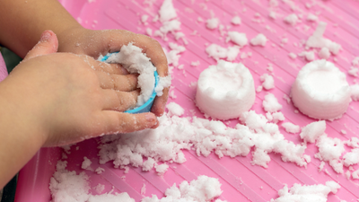 Sensory Play: A safe way to make fake snow with just two household ingredients